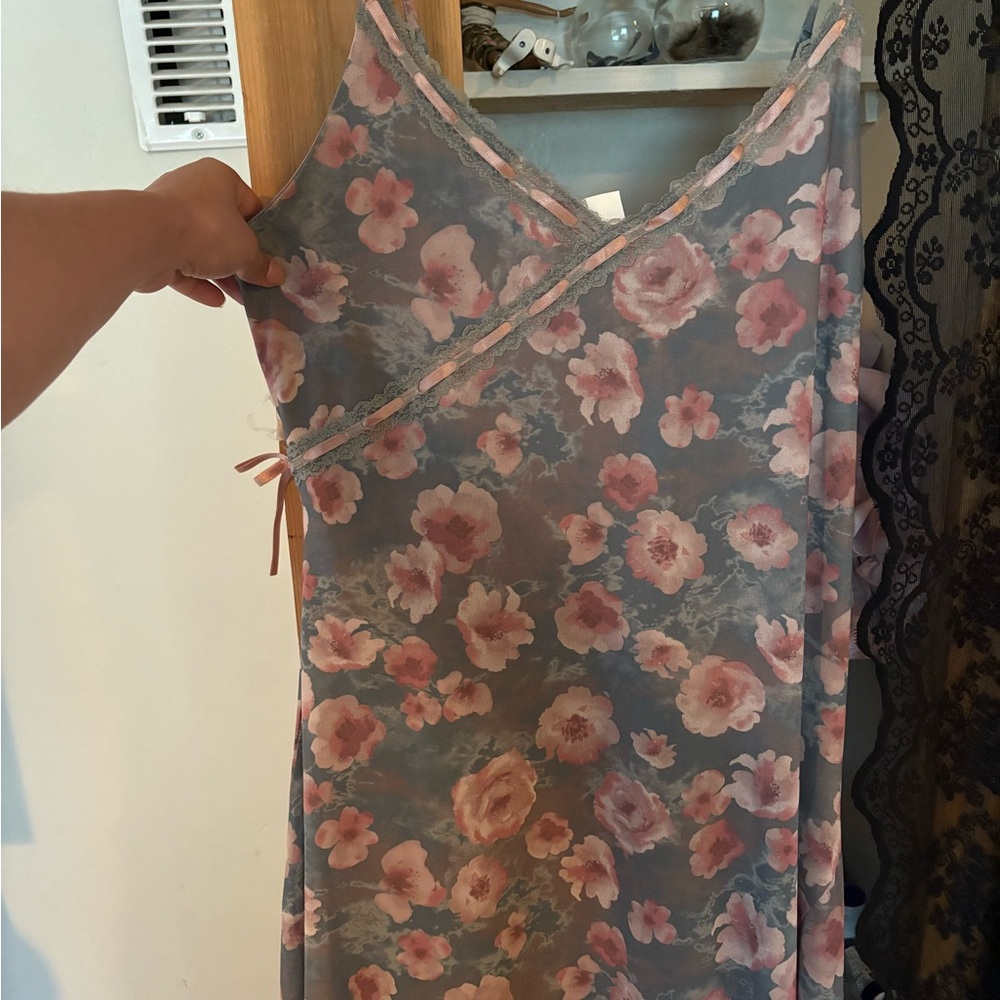 Hot Topic Asymmetrical Dress with Pink Floral Design
